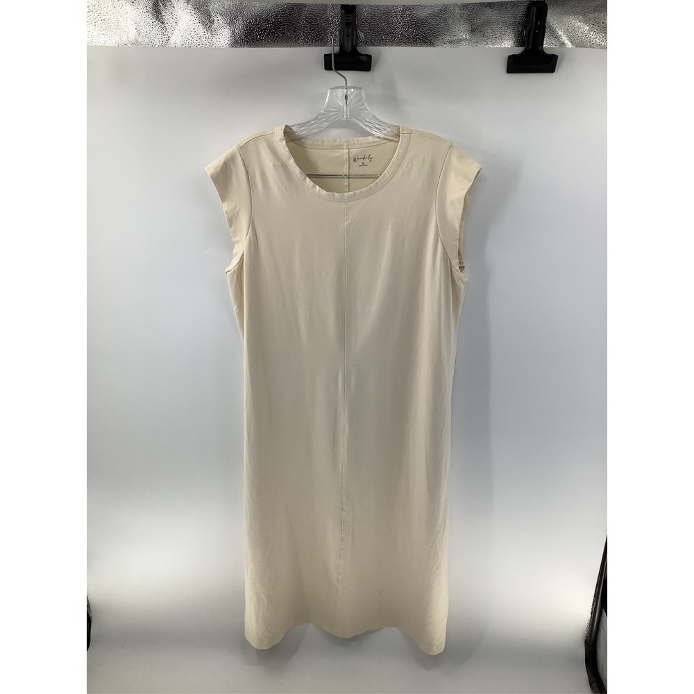 Wonderly Cream Sleeveless Midi Dress Crew Neck Center Seam Detail Size XL